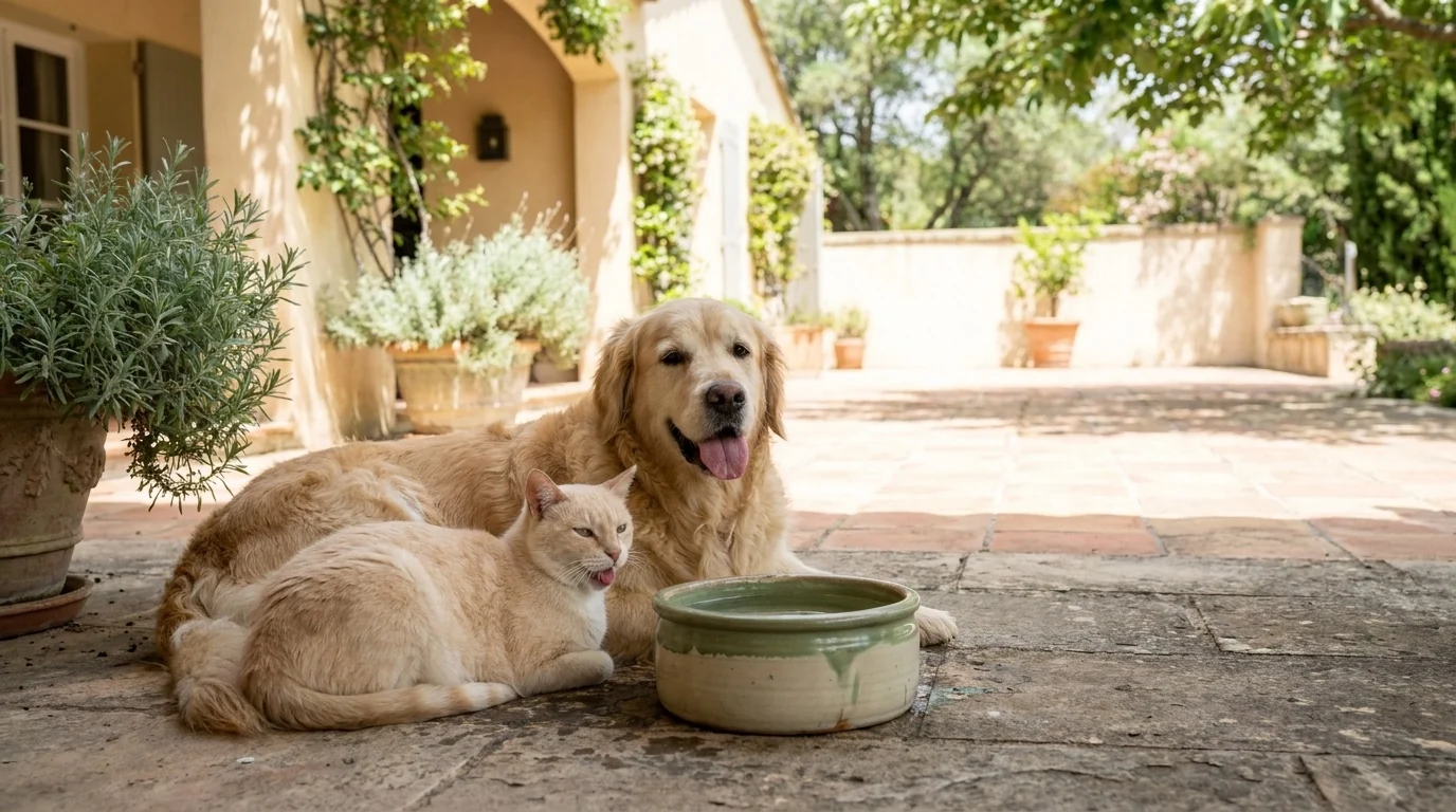 Cat and dog during a heatwave