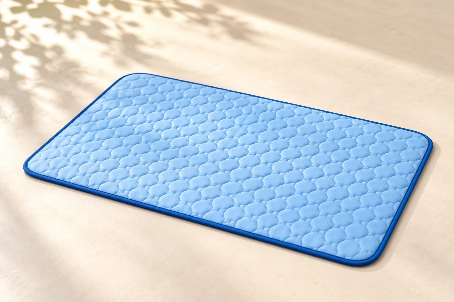 Tapis bleu seul vu de trois quarts
