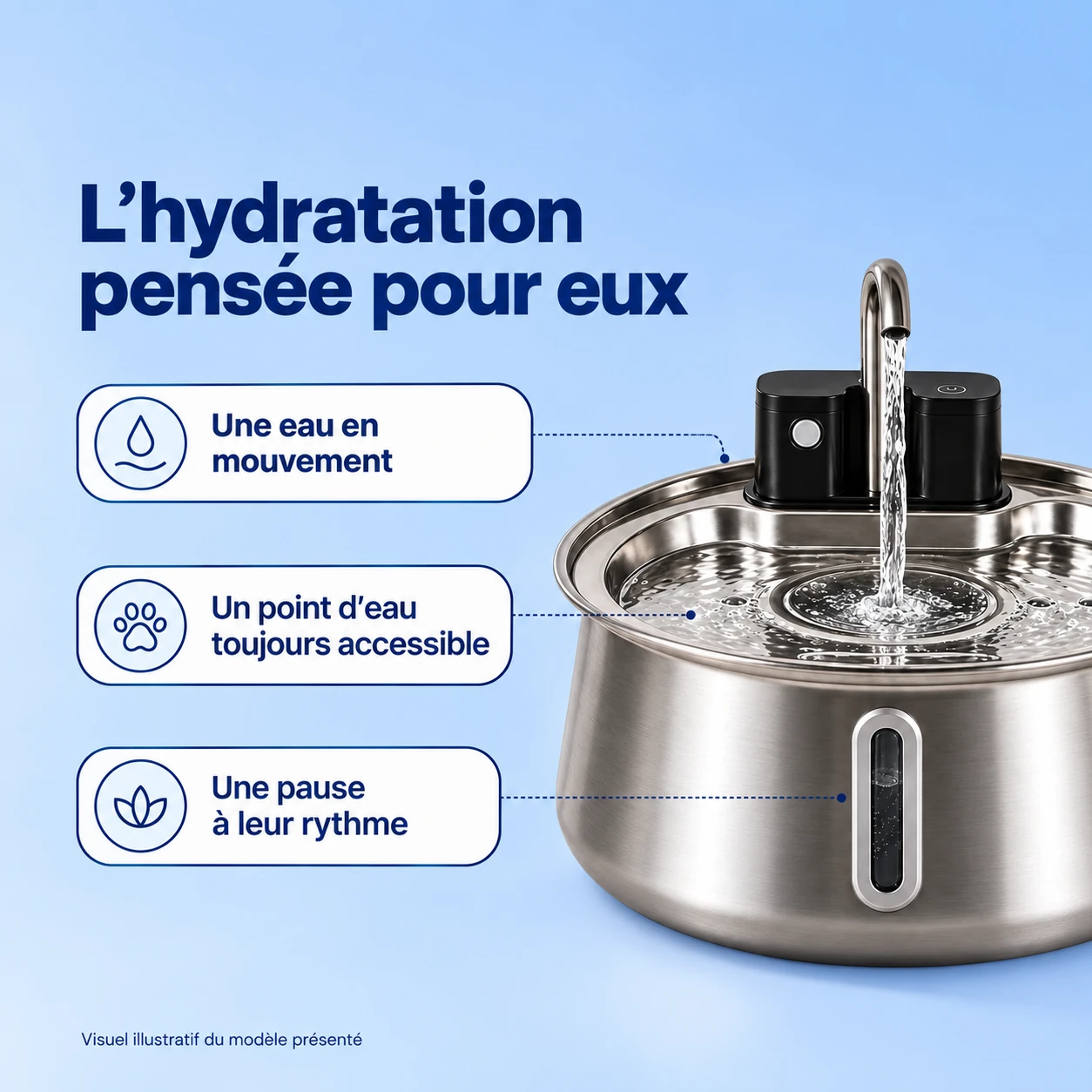 Création illustrative Naïa Source avec bec métallique et fenêtre verticale