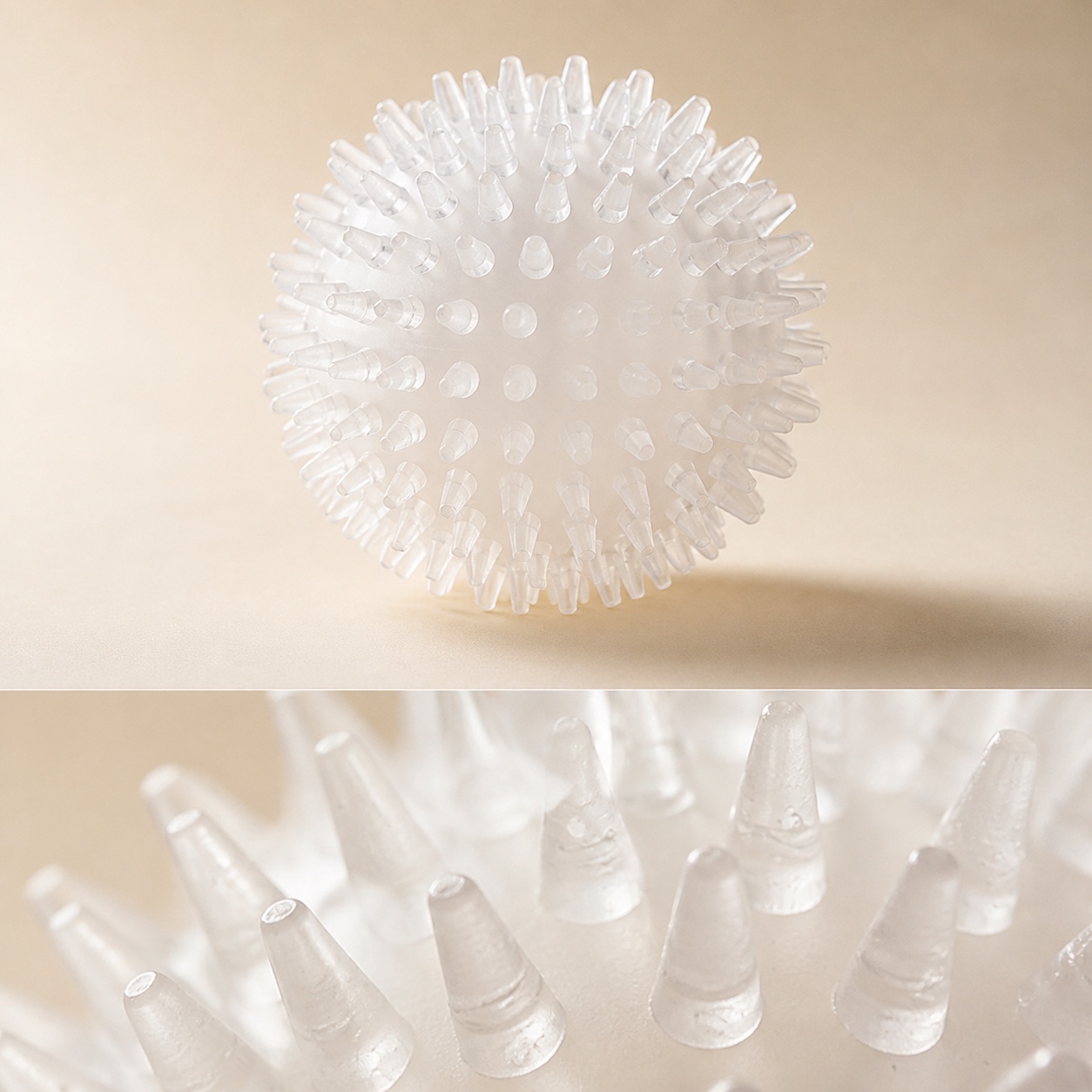 Vista ilustrativa de una pelota Naïa Senses con primer plano de sus relieves