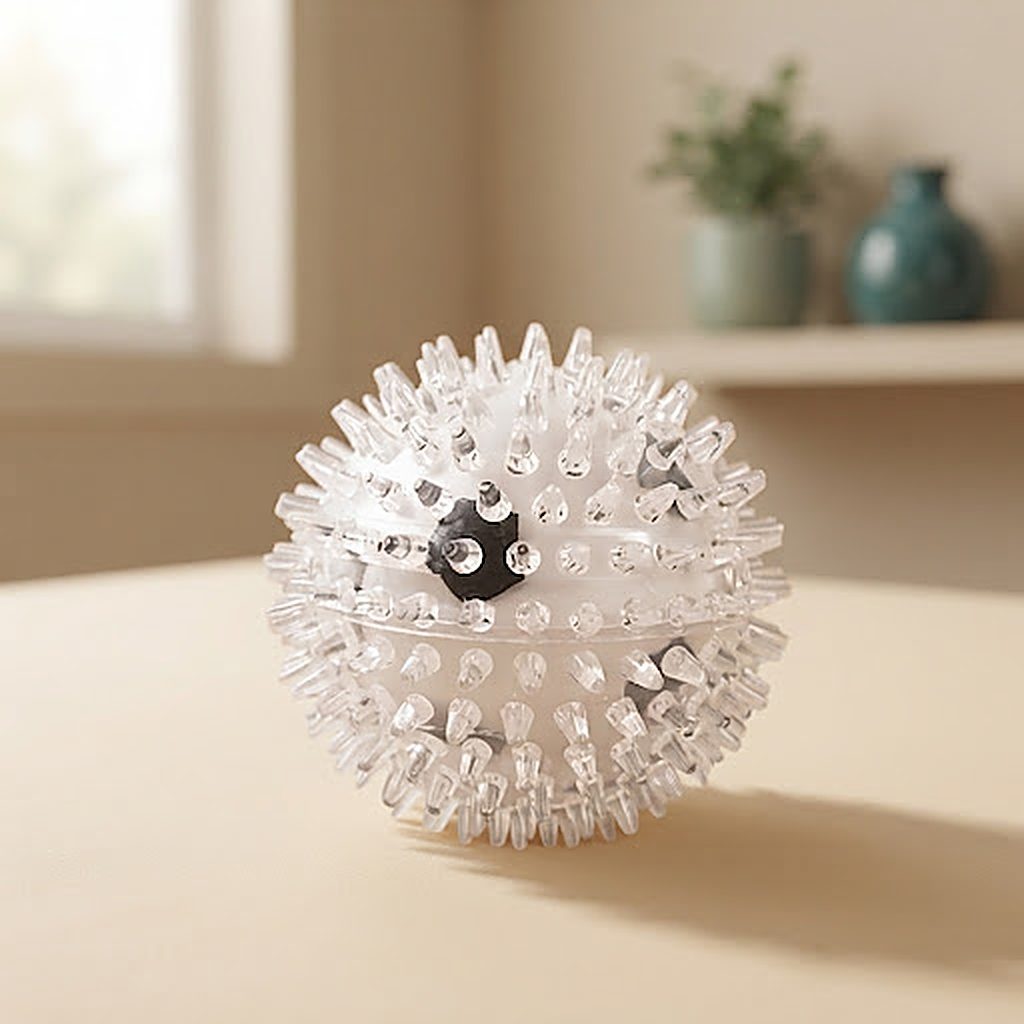Pelota con púas Naïa Senses en reposo sobre una mesa clara