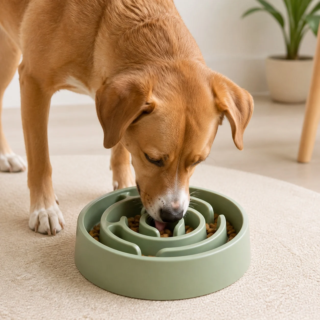 Focused dog eating from the Naïa Tempo bowl